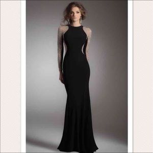 Long sleeve silver beads maxi dress black beige 12